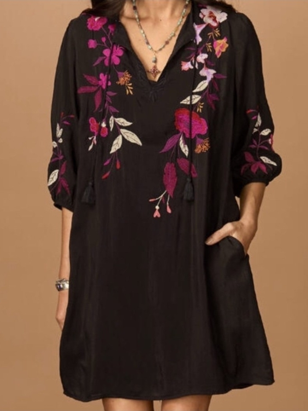 Johnny Was Boho Mirabel Floral Embroidered Relaxed Shift Dress Small No Slip